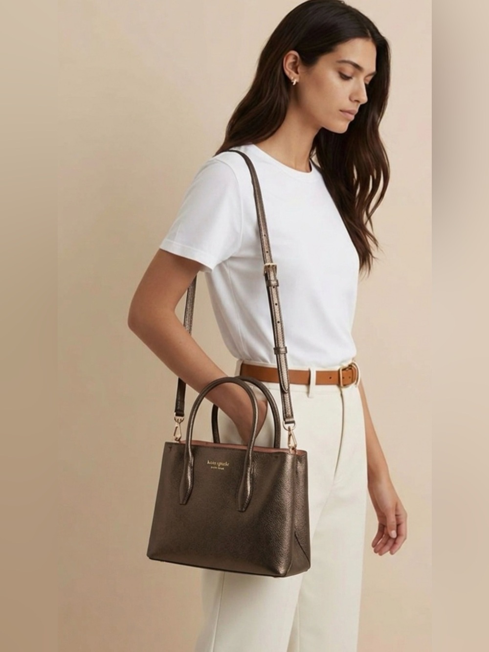 kate spade Metallic Bronze Leather Satchel with Adjustable Strap